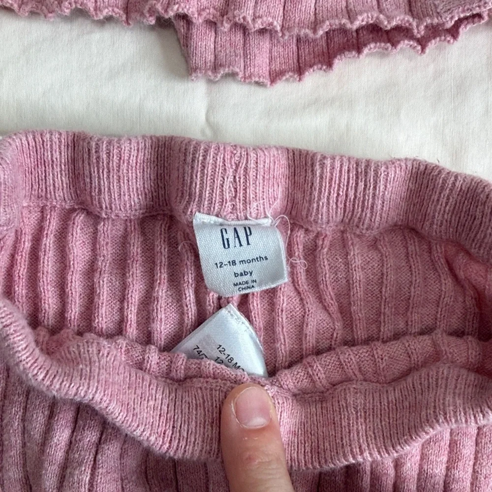 GAP Pink Teddy Coat & Knit Set with Gray Hooded Cardigan